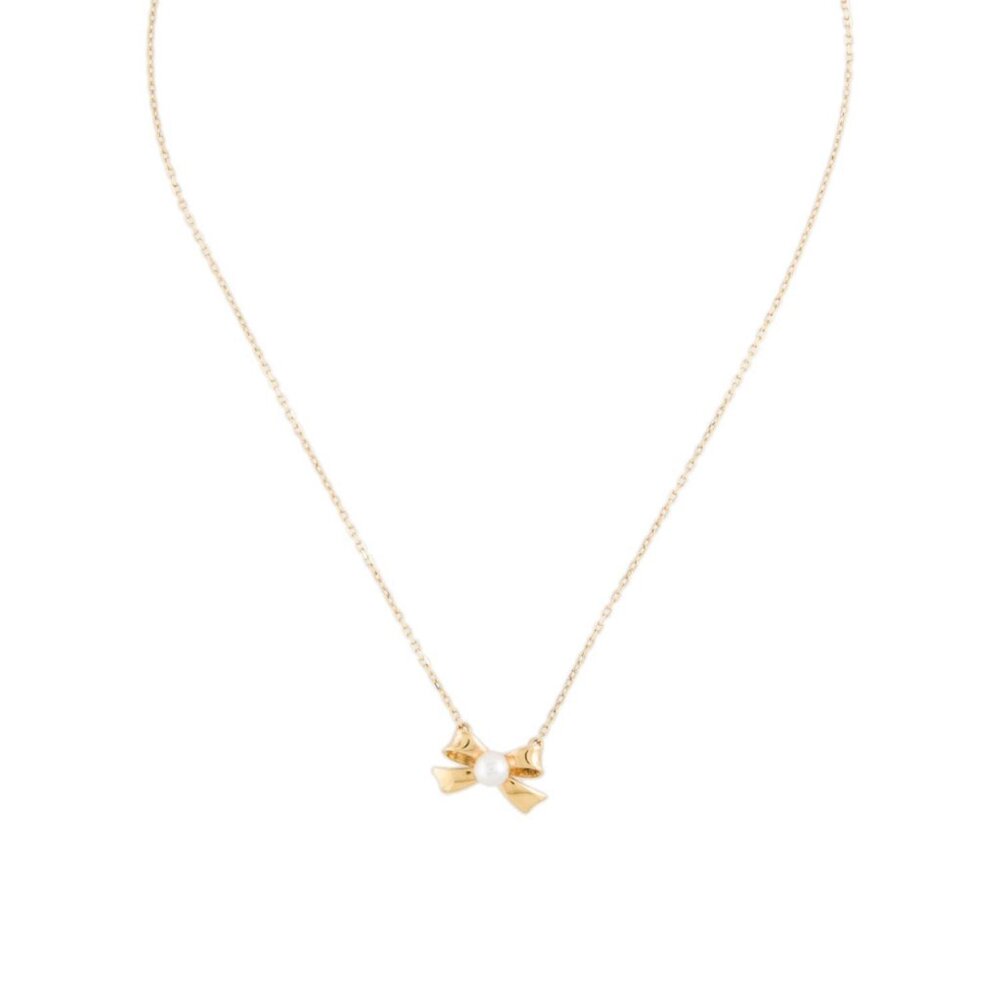 MIKIMOTO 18K 750 YELLOW GOLD CULTURED PEARL BOW PENDANT NECKLACE - Picture 4 of 9